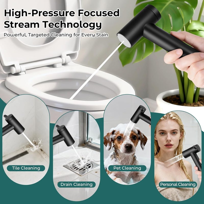 BDJM Handheld Bidet Sprayer for Toilet, Adjustable Water Pressure Control Rotary Switch with Bidet Hose, Exclusive Single Nozzle High Pressure Mode for Cleaning Stubborn Stains, Matte Black - Image 5